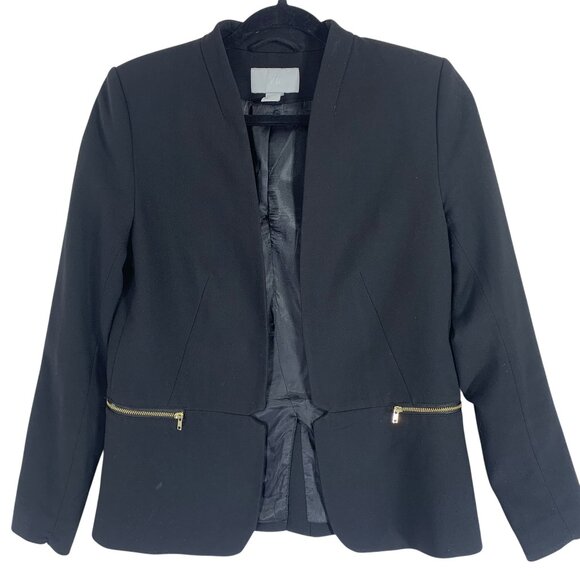 H&M Black Women's open front cropped Blazer with Gold Zipper Accents size 6 - Picture 1 of 13